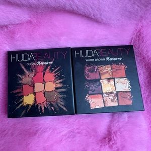 Huda Beauty eyeshadow palette bundle, warm obsessions and coral obsessions.